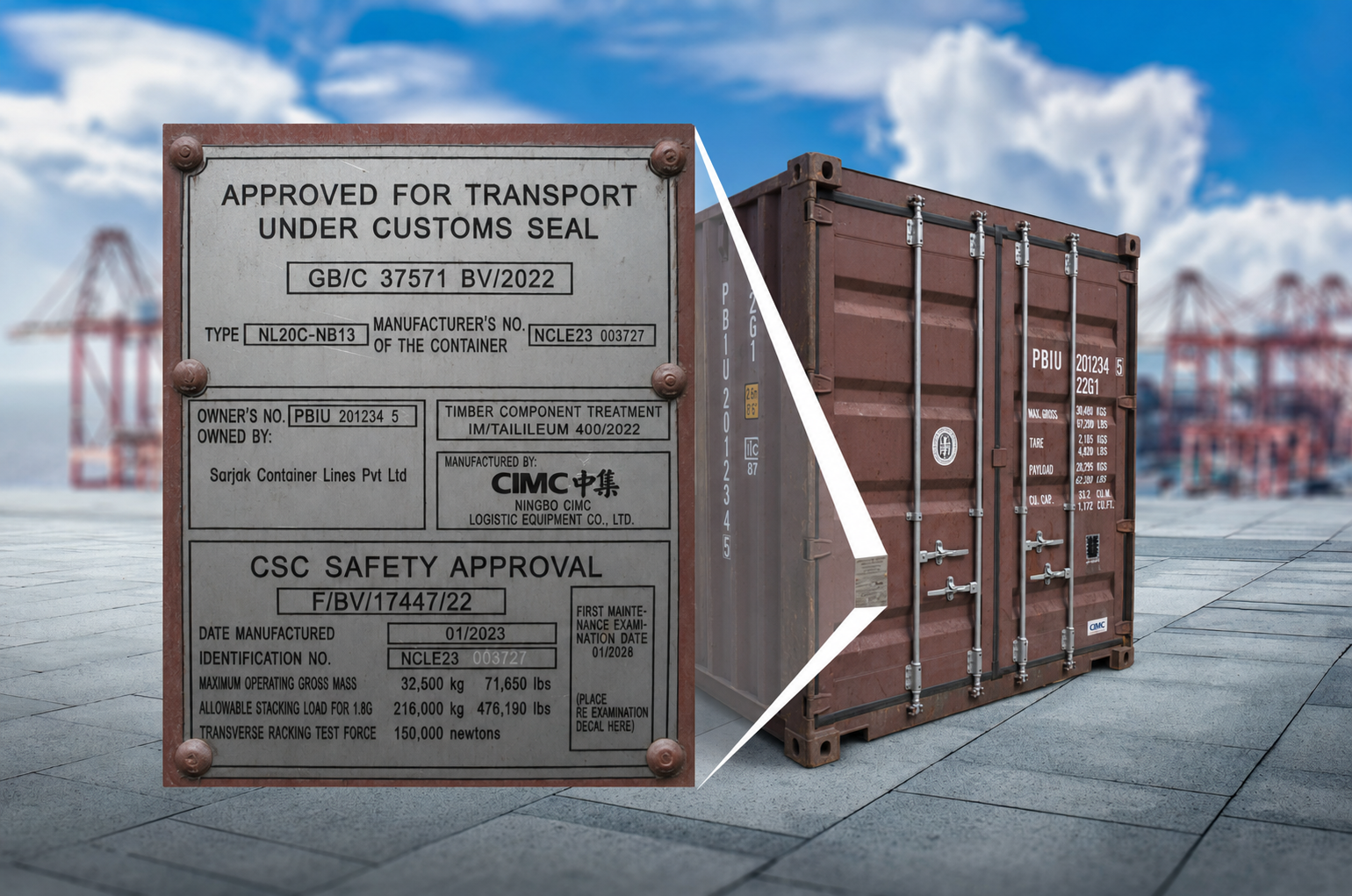 Example of a BIC-registered container prefix data plate